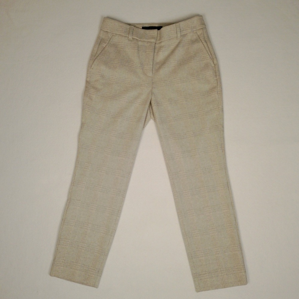 White House Black Market Slim Ankle Plaid Trousers Beige Blue Size 2P
